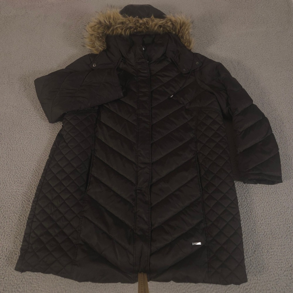Kenneth Cole Jacket Womens 2X Black Quilted Faux Fur Hood Down Blend Puffer Coat